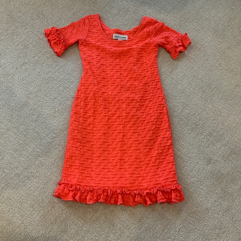 Sara Campbell bright orange knit dress with ruffles size XS